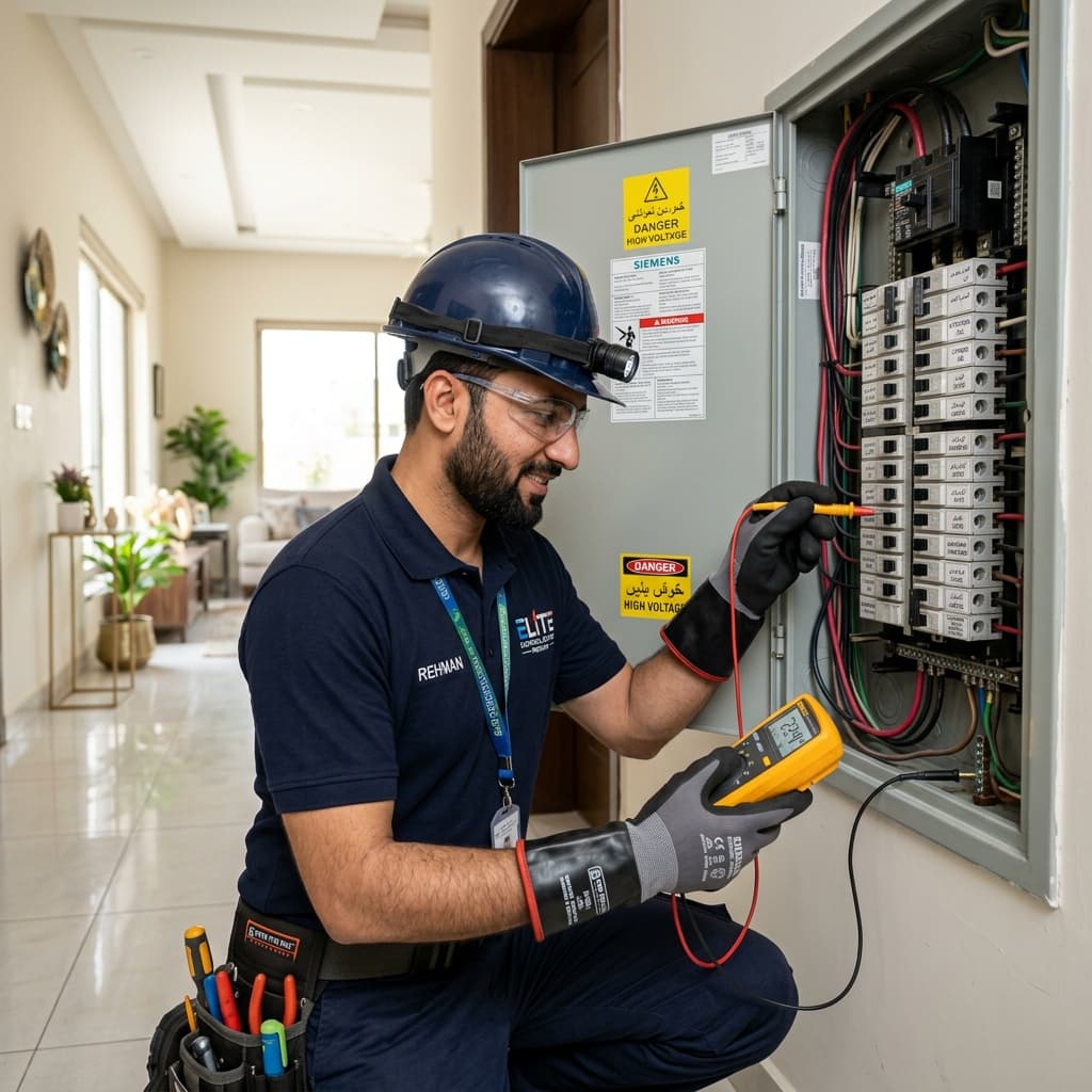 Verified electrician repairing electrical panel on Aya Sir G!