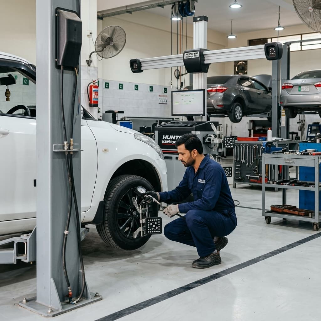 Verified tyre technician checking tyre on duty on Aya Sir G!
